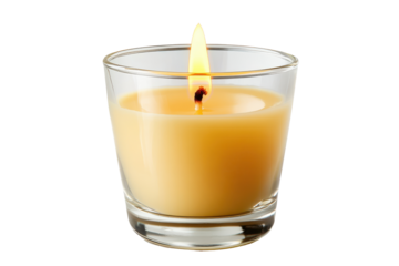 Burning candle in glass on transparent background creates a warm and inviting atmosphere for relaxation or reflection in any setting