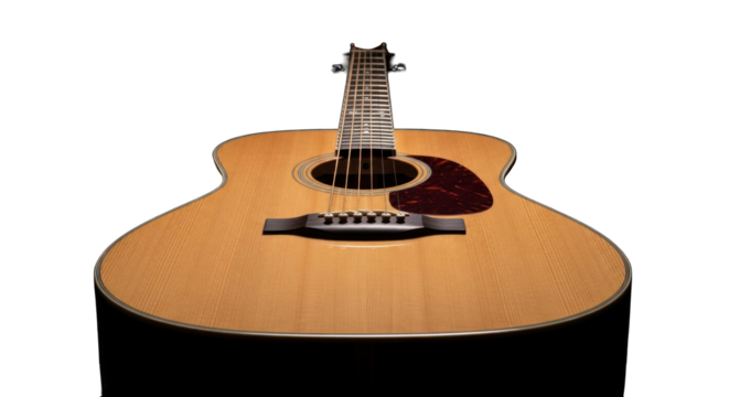 Elegant acoustic guitar displaying timeless design and craftsmanship in studio shot