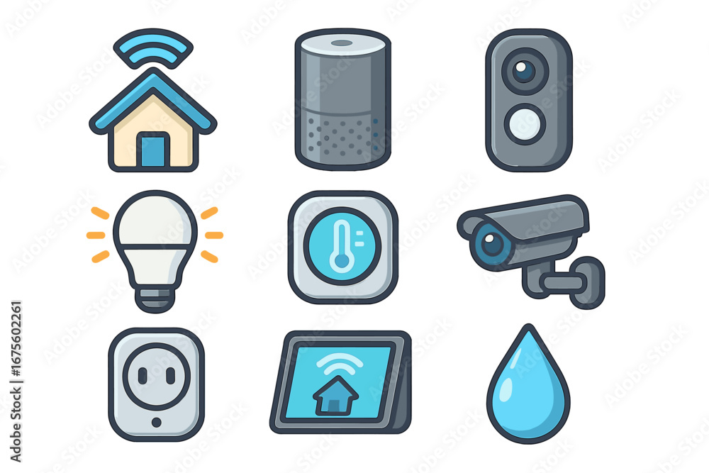 Aufkleber smart home technology icon set. vector collection of internet of things devices. home automation sym