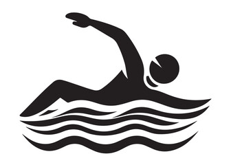 swimming logo silhouette vector, swimmer silhouette vector illustration, water swimmer silhouette vector design, water sports swimming logo silhouette vector on white background