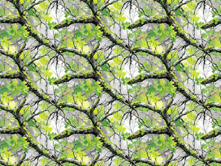 Fototapeta premium Nature-inspired abstract pattern of green branches and leaves 