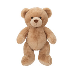 Cute brown teddy bear plush toy isolated on transparent background, a perfect gift for a child or baby