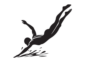 swimming logo silhouette vector, swimmer silhouette vector illustration, water swimmer silhouette vector design, water sports swimming logo silhouette vector on white background