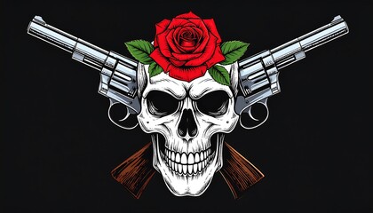 Skull with roses and revolvers