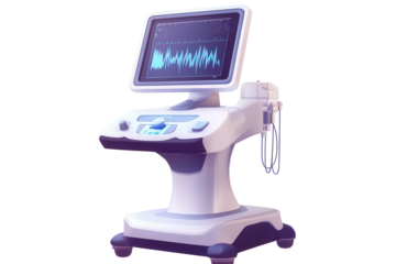 Modern ultrasound machine showcasing digital screen with low-resolution output, designed for real-time medical diagnostics in healthcare facilities