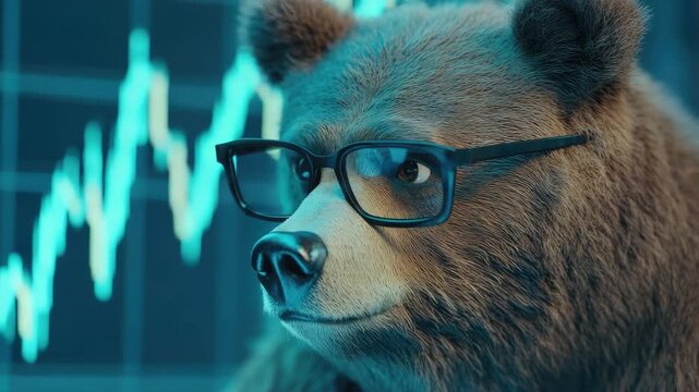 Brown bear with glasses examining chart