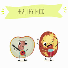 Jujube - exotic tropical fruit, Ziziphus jujuba, funny characters, hand drawn vector art.