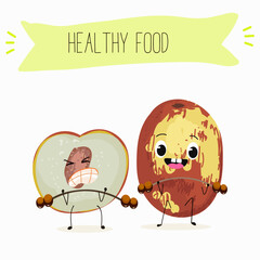 Jujube - exotic tropical fruit, Ziziphus jujuba, funny characters, hand drawn vector art.