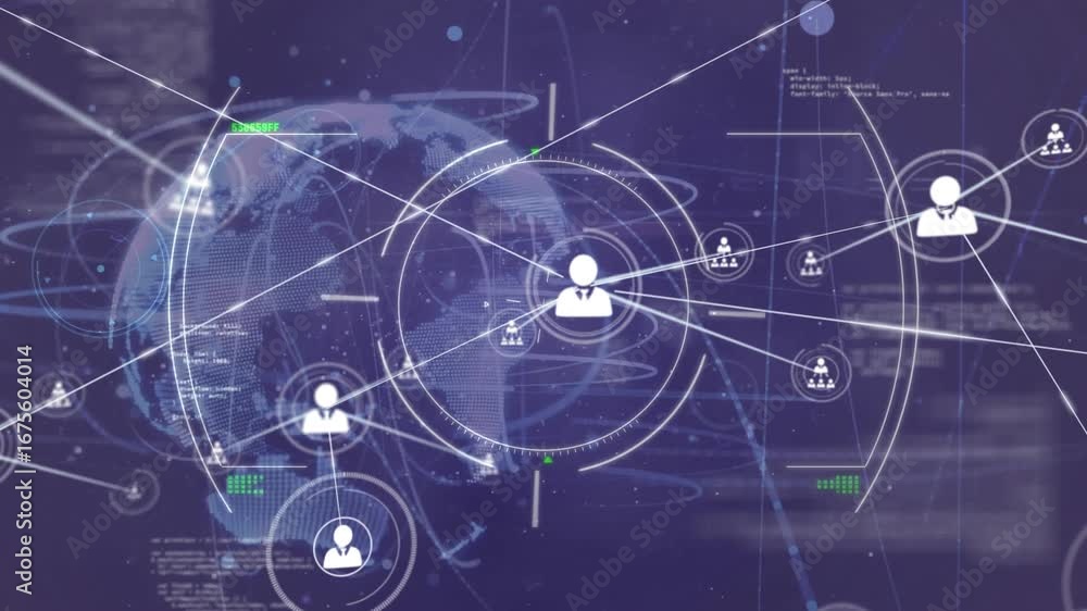 Poster technology network has many connections and globe interface