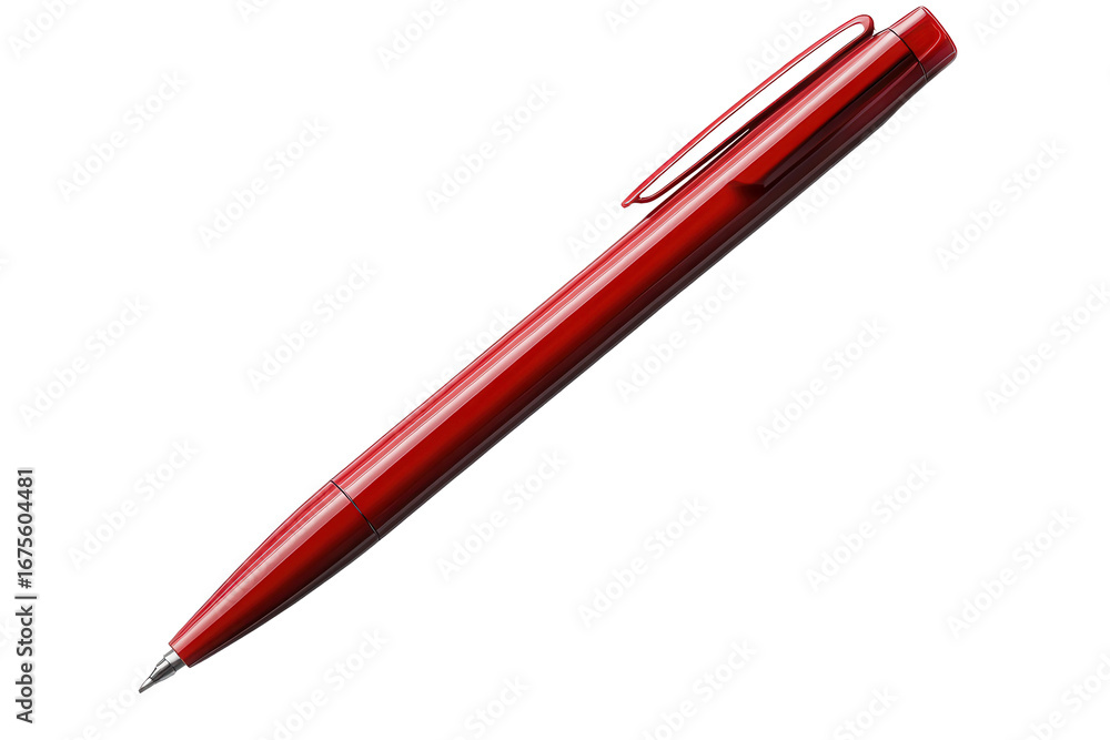 Poster red pen isolated on a transparent background for office or school use showcasing a simple yet elegan