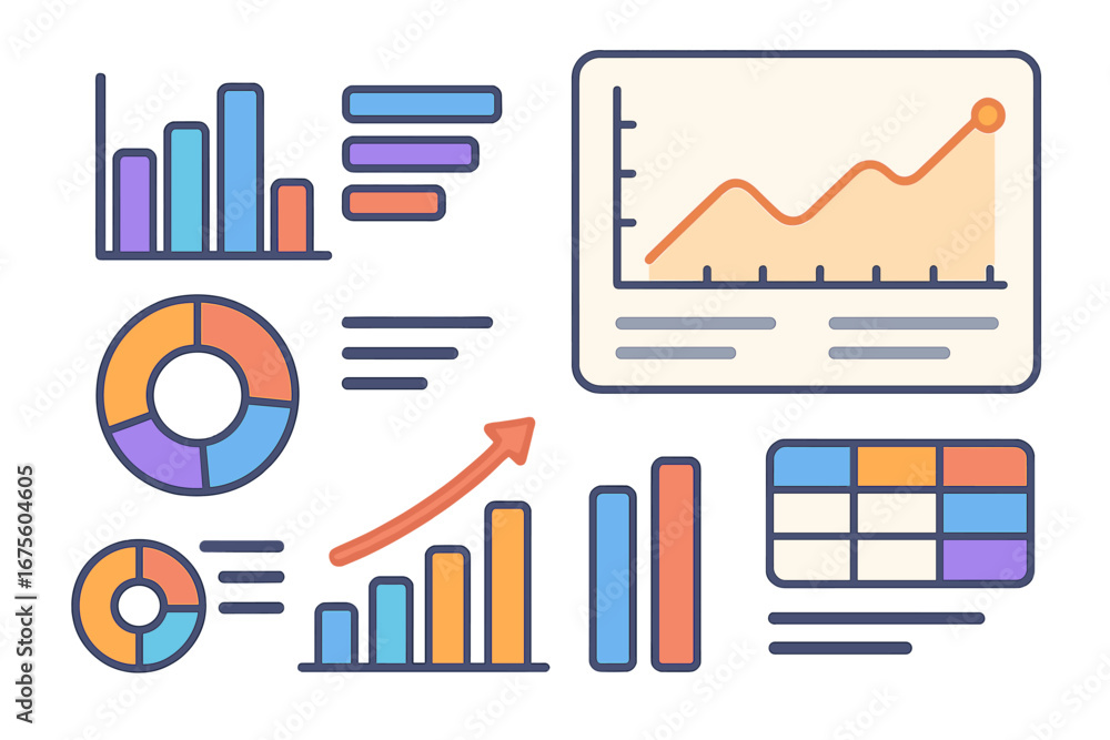 Poster data analytics dashboard elements. business intelligence and performance tracking charts. set of vec