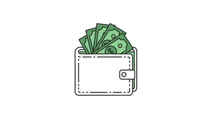 Modern outline graphic of a wallet holding cash bills, a clear visual metaphor for personal finance, economic growth, prosperity, and smart financial planning