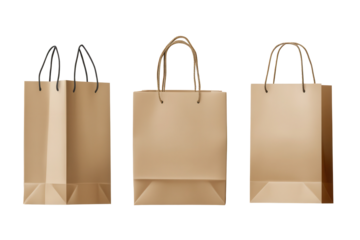 Set of three paper shopping bags in low resolution showcasing minimalistic design suitable for retail or personal use