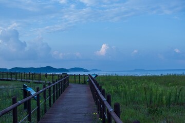 wooden bridge over the sea Korean National Park