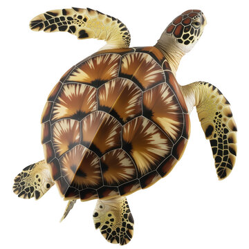 Close up of a sea turtle swimming in the ocean isolated on transparent background
