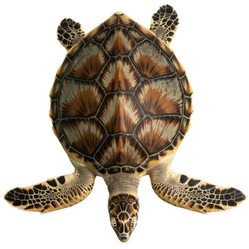 Top down view of a sea turtle isolated on transparent background, showcasing its unique shell pattern