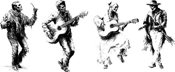 Fototapeta premium Vintage zombie musicians illustration collection for halloween design