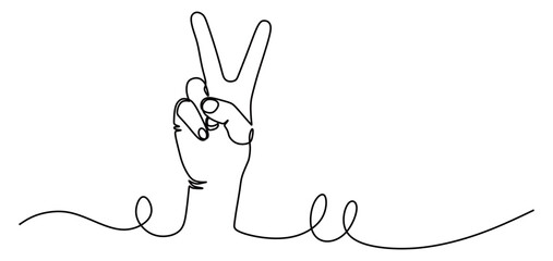 continuous line art of a hand showing two fingers, the index finger and the middle finger. vector illustration