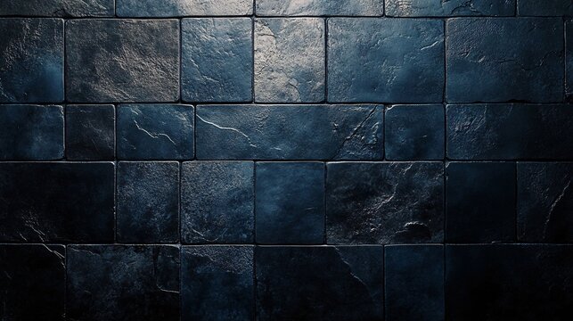 Dark blue slate tile wall with textured stone background