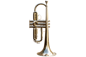 Trumpet in shiny brass finish isolated on transparent background emphasizing musical instrument design and craftsmanship for creative projects