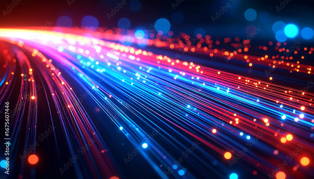 Poster digital network and data stream: a visually stunning representation of digital fiber optic cables, c