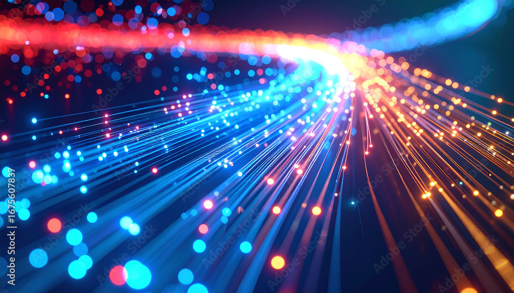 Poster digital highway: visual depiction of a dynamic digital stream of information, with abstract lights a