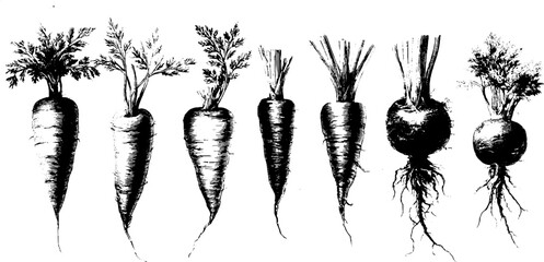 Vintage carrot engraving collection for retro design and label decoration