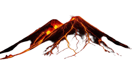Spectacular display of volcanic activity with lava flowing down the mountainsides