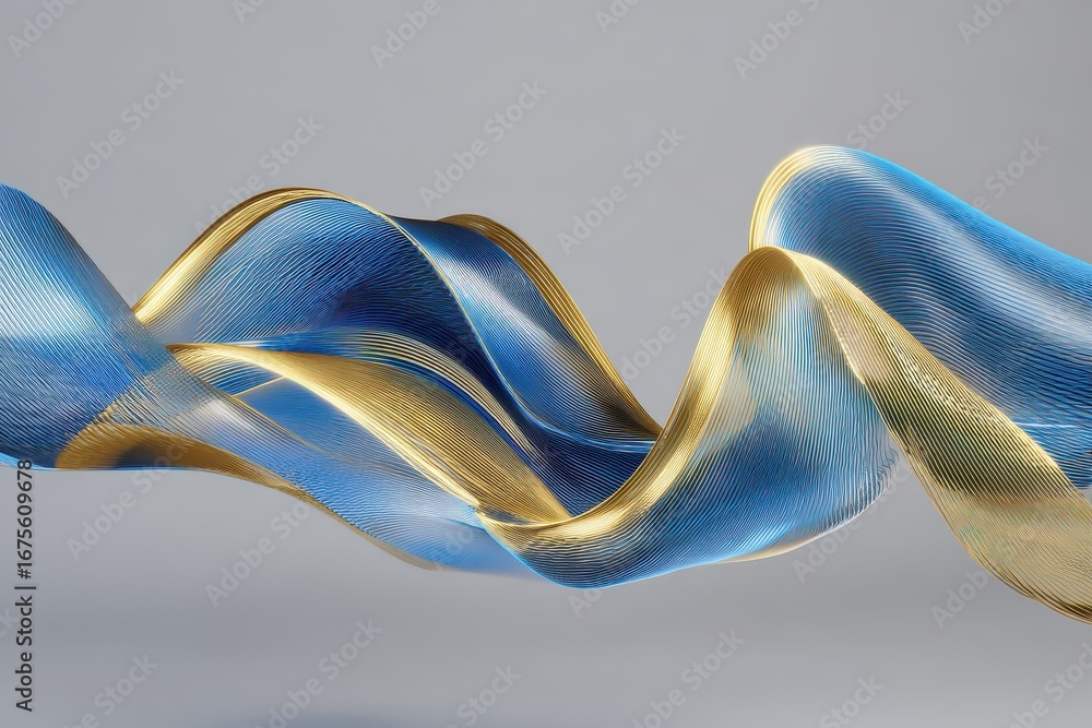 Poster abstract design featuring a wavy blue and gold ribbon creating an elegant flow suitable for artistic