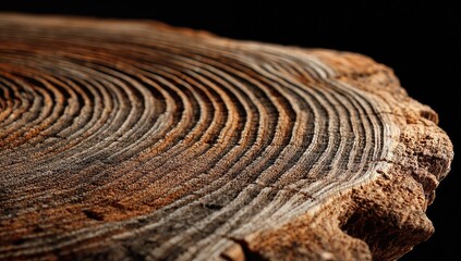 Close-up of weathered wood cross-section.  Detailed concentric rings