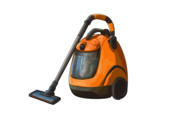 Bright orange vacuum cleaner on a transparent background, showcasing sleek design and modern features for efficient cleaning tasks in homes or offices