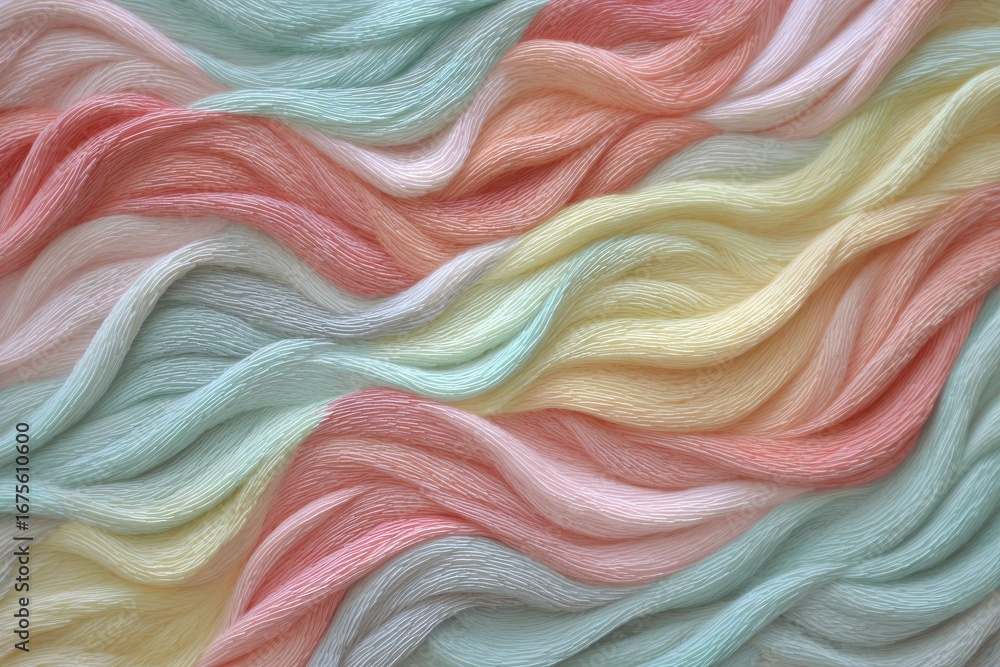 Poster softly flowing abstract textures in pastel colors create a serene visual experience of waves and pat