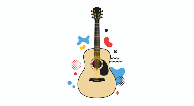 Guitar illustration with decorative ribbons symbolizing International Music Day celebration creativity culture harmony unity