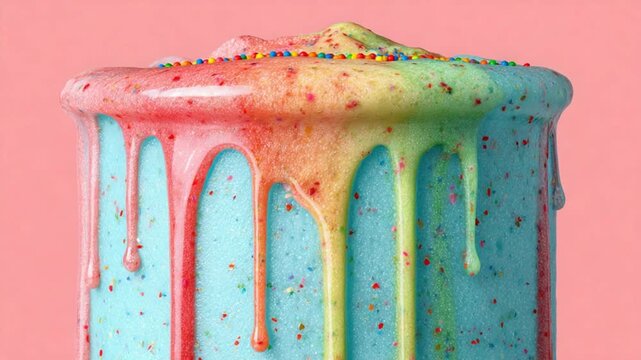 Rainbow icing dripping frozen treat