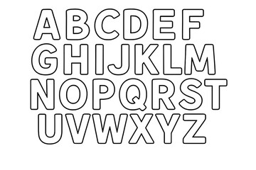 Alphabet outline font vector illustration. English letters for coloring page. Kids education and learning concept. ABC for school, design. Uppercase typography set on white.