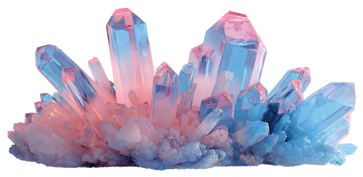 Colorful Iridescent Crystal Cluster on Transparent Background