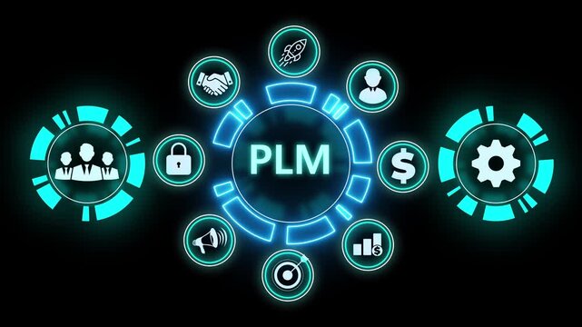 PLM Product lifecycle management system technology concept. Technology, Internet and network concept.
