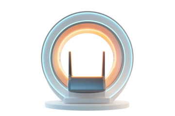 Modern CT scanner featuring circular gantry and advanced gigapixel imaging technology in a clinical setting