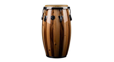 Striking studio capture showcasing an isolated elegant wooden conga drum on a dark background