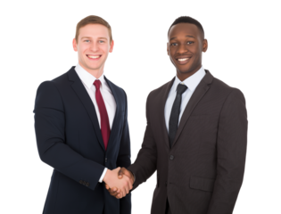 Diverse Businessmen Shaking Hands, Symbolizing Partnership and Success  isolated on a transparent background