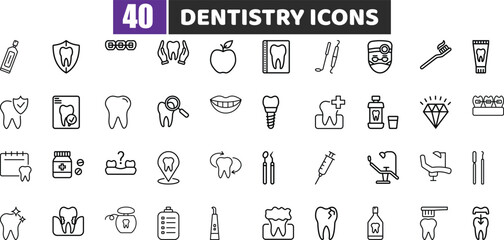 Dentistry Line Icons | Dental Care, Dentist, and Oral Health Symbols