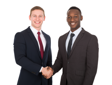 Diverse Businessmen Shaking Hands, Symbolizing Partnership and Success  isolated on a transparent background