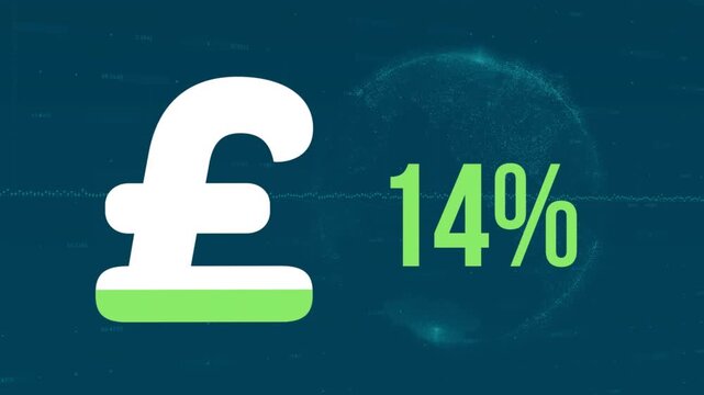 Animation of euro sign with increasing 0-100 percent count over globe and dots