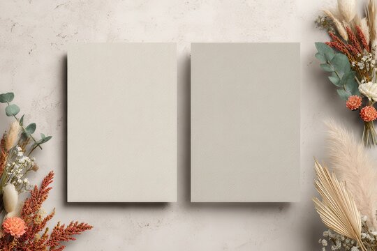 Elegant wedding invitation card mockup design featuring minimalist style with floral accents, perfect for showcasing unique event details, settings, and personal touches during the celebration - Powered by Adobe