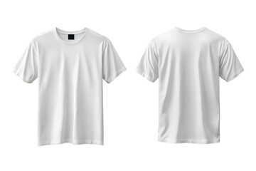 Naklejka premium Plain white t-shirt front and back view displayed for fashion showcase, featuring a simple design suitable for casual wear or promotional use in various styles and settings