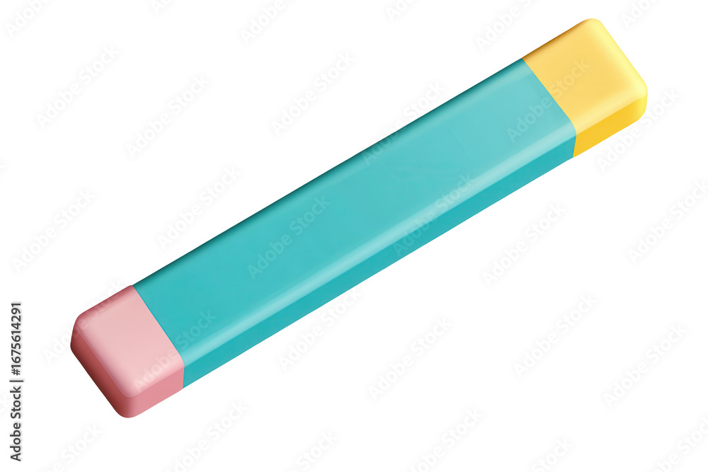 Poster bright and colorful eraser on transparent background showing a top view with a modern design suitabl