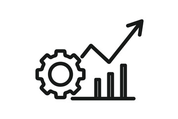 Industrial growth, productivity increase concept. Progress and development. Manufacturing process optimization. Cogwheel gear and arrow up graph. Business success chart symbol.