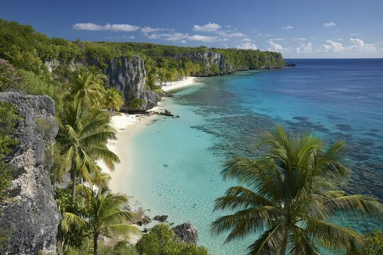 Secluded Tropical Beach with Turquoise Water and Lush Cliffs