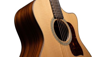 Elegant acoustic guitar closeup showcasing craftsmanship and exquisite wood textures, set against