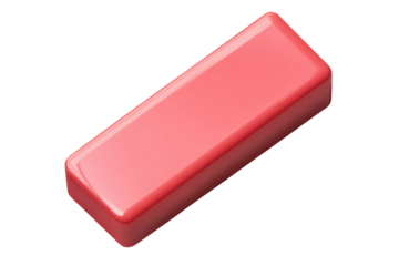 Red eraser isolated on transparent background viewed from the top showcasing its smooth design and rectangular shape